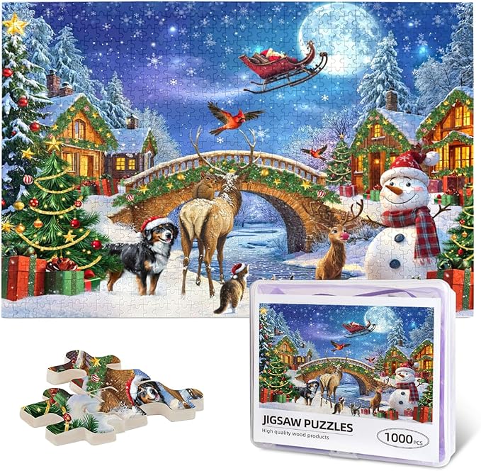 Christmas Puzzle Eve 1000 Pieces Jigsaw Puzzles for Adults,Winter Santa Claus Decoration Christmas Jigsaw Puzzles 1000 Piece Christmas Puzzle for Adults Winter Puzzle for Family Party Holiday