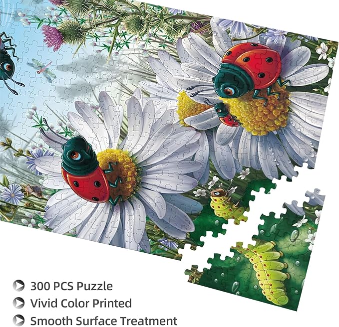 300 Pieces Wooden Puzzle, Beetle Invasion, Educational Toys for Adults and Children, Stress Reduction, Parent-Child Games. Jigsaw Size: 15.7x11 in and 1:1 Original Picture Poster