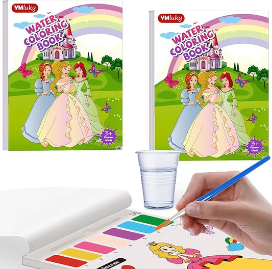 YMluky Water Color Paint Sets for Kids,No Mess Painting for Toddlers Activities,Magic Paint Set with 2 Brush, Arts and Crafts for Kids 4-8 (2-Princess)
