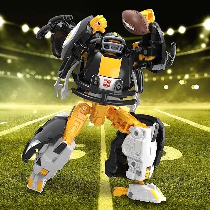 Transformers NFL Pittsburgh Steelers Steelsmash 5.5-Inch Action Figure Changes from Robot to Helmet, Football Toys for Ages 8+