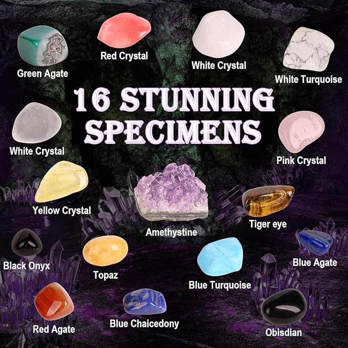 Gemstone Dig Kit, 16 Real Gem Stones and Crystals Excavation Kit, STEM Educational Toys Science Kit for Kids 5-7 8-12, Easter Basket Stuffers Gifts for Boys Girls