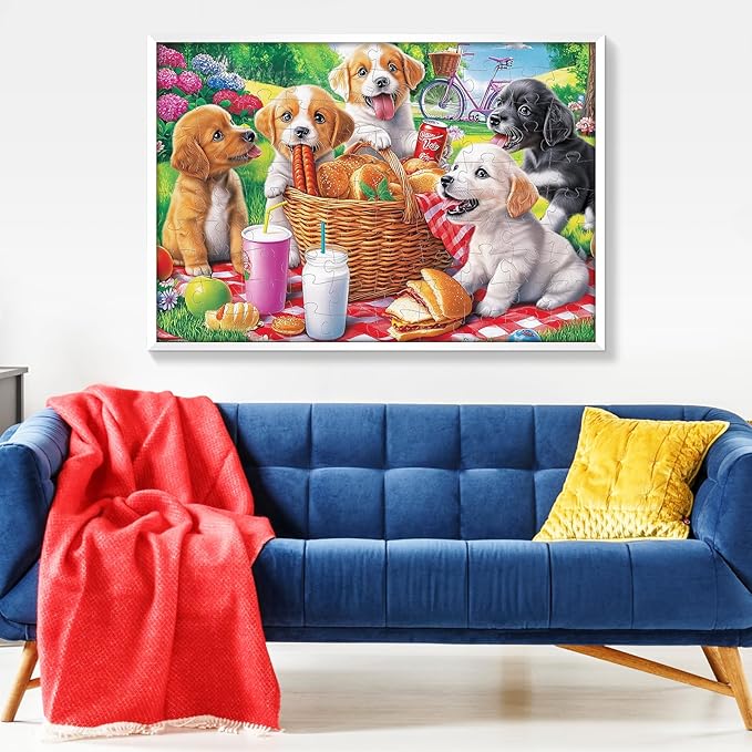 100 Piece Dog Puzzles for Kids Ages 6-8 8-10 - Picnic Puppy Jigsaw Puzzles - 100 Piece Senior Jigsaw Puzzle for Toddlers Kids Puzzles Ages 3-5 Toys Birthday Gifts for Boys Girls Adults-15 x 19 in
