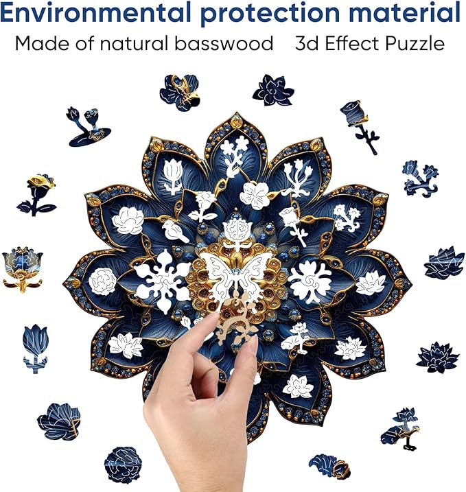 Puzzles for Adults 200 Pieces, Mandela Queen Flower Wooden Puzzles Royal Unique Shaped Lotus Gifts Jigsaw Puzzles, Irregular Puzzles Creative Gift for Adults Family Game (16.5x16.5 in)