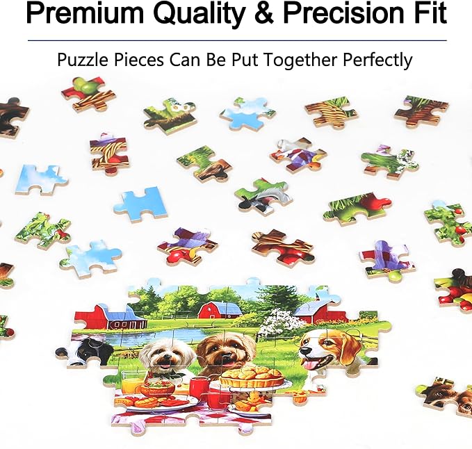 Puppy Dogs Animal Picnic Puzzles for Kids Ages 4-8, 100 Pieces Jigsaw Puzzles for Kids Ages 3-5 Puzzle for Girls and Boys Learning Educational Puzzles Toys in a Metal Box