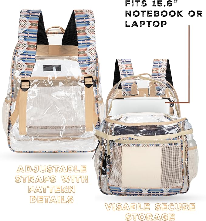 Wrangler Clear Backpack for Girls- Water Resistant Clear Bookbag, Plastic See Through Backpack for Stadium Events and School