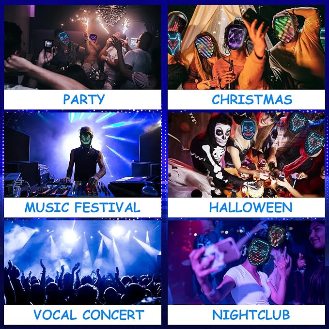 Led Mask with Gesture Sensing, Light up Face Transforming Mask for Halloween Xmas Costume Party