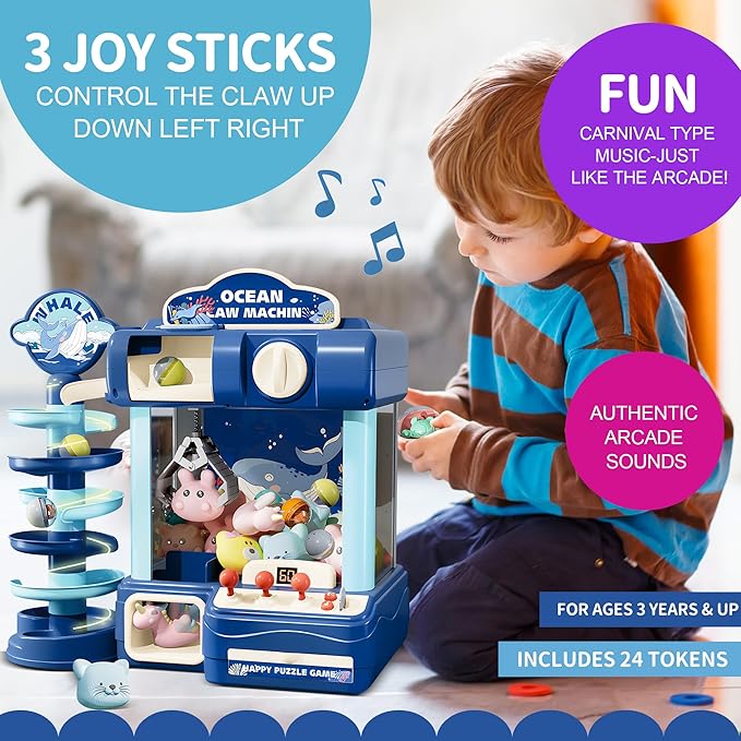 Kids Claw Machine, Arcade Game Toy for Ages 8-13, Candy Vending Toys for Girls and Boys, Electronic Claw Game Machine for Party with Lights Sound, Birthday Gifts for 6 7 9 10 12 Years Old