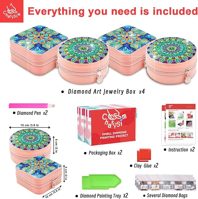 Diamond Art Jewelry Boxes Kits for Adults with Painting Accessories Gem Tools Crystral dots Paint Craft for Girl Women Kids Teen Gifts Mandral (Blue&Blue)