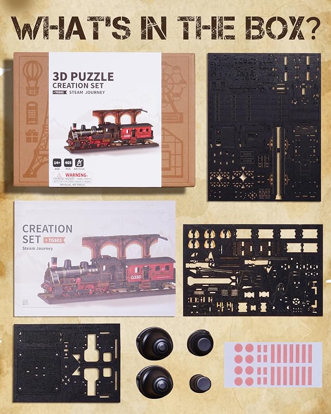 3D Puzzles for Adults -Steam Train, Wooden Model Kits Building Set for Adults, DIY Crafts Kits Hobby Creative Gift Ideas(Steam Journey-405PCS)