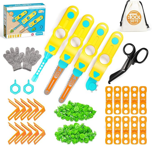SpringFlower Cardboard Cutter for Kids, 129 PCS Cardboard Tools for Kids, STEM Educational Construction Kit Toys for Boys Girls, DIY Safe Cutting Creative Craft Kit, Gift Birthday for Boys Girls
