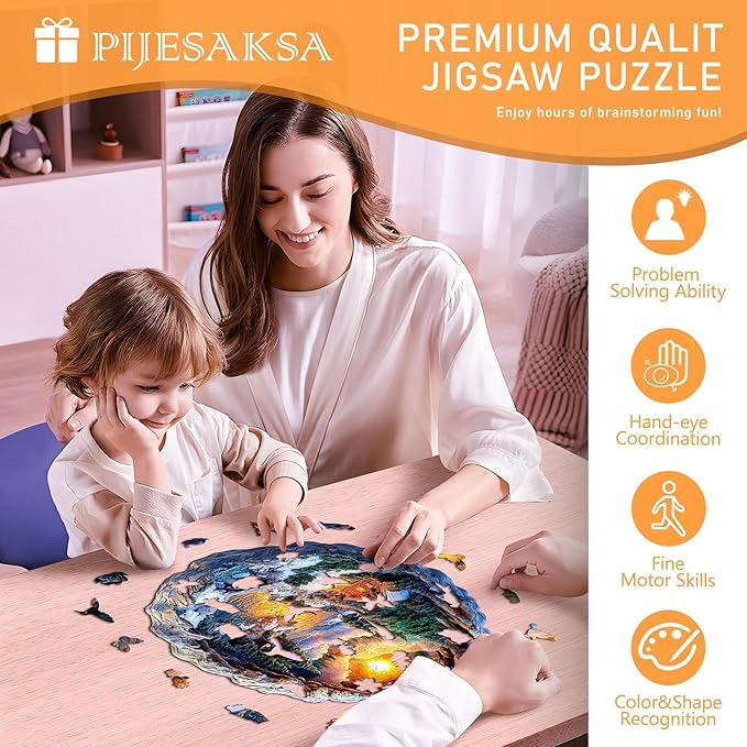 Wooden Puzzles for Adults, Flat Puzzle with 3D Visual Effect, Winter Scene Wooden Jigsaw Puzzles for Adults, Forest River Sunset Wood Puzzles Adult, Wall Art Canvas Puzzle(M -11.4 * 11.2in -200 pcs)