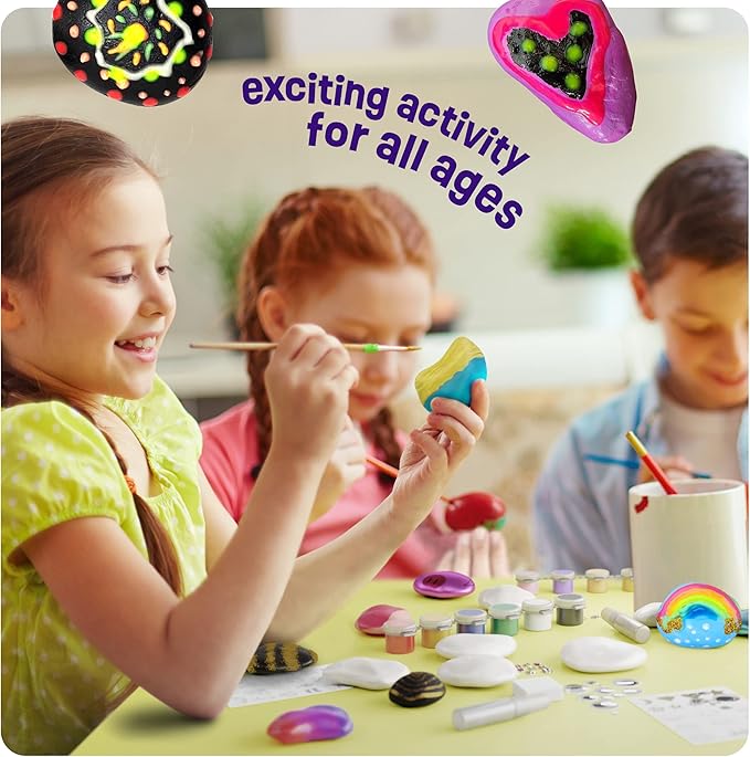 Dan&Darci Kids Rock Painting Kit - Glow in The Dark - Arts & Crafts Gifts for Boys and Girls Ages 6-12 - Craft Activities Kits - Creative Art Toys for 6, 7, 8, 9, 10, 11 & 12 Year Old Kid