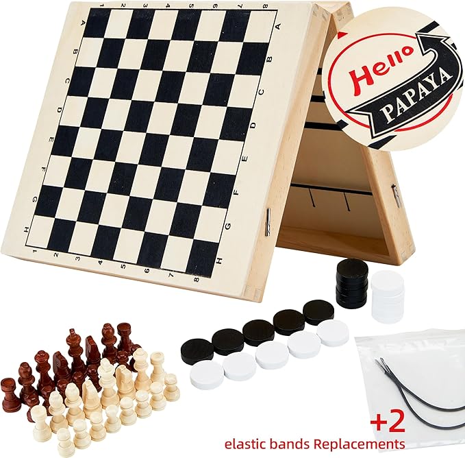 Foldable Fast Sling Puck Game with Chess Board and Checkers Board, Tic Tac Toe. Wooden Air Hockey Family Night,Table Games Gifts for Adults and Kids
