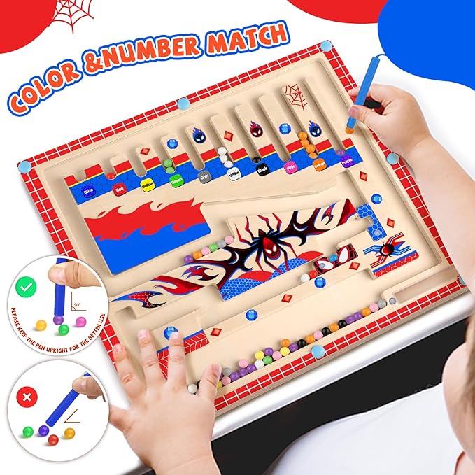 2 in 1 Magnetic Color and Number Maze,Montessori Toys for Toddler Boys,Wooden Magnet Balls Puzzles,Toddler Busy Board Game,Preschool Learning Activities