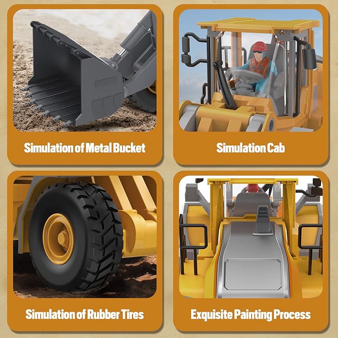 Metal RC Wheel Loader Toy - Realistic Working Lights and Sounds, 1:20 Scale, 9-Channel Remote Control Construction Play Tractor Toys for Kids 3+, Perfect 2024 Gift