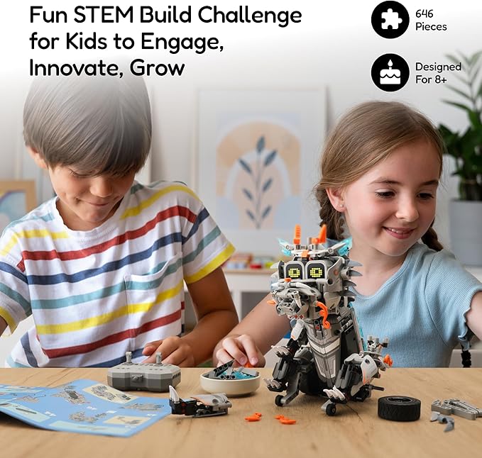 AoHu Robot Building Kit with Remote Control STEM Gifts for Kids Boys Age 8-12, Coding Buildable Dinosaur Technic Robotics Toy Set for Birthday Christmas, Build 5-in-1 Models with 646 Pieces