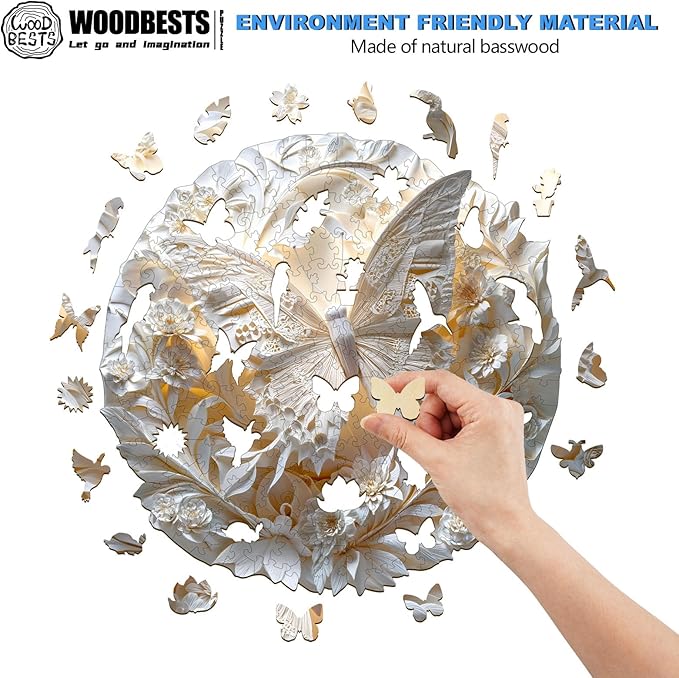 WOODBESTS Wooden Puzzles for Adults, 3D Paper Butterfly Wood Puzzles Adult(200 Pieces, M, 11.4 * 11.4in), Unique Shape Wooden Animal Jigsaw Puzzles, Birthday Gifts for Adults Family Game