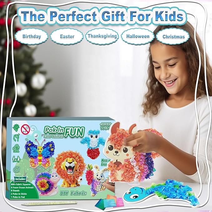 JRD&BS WINL Poke A Dot Art Kit - Magical Animals Theme (Lion, Butterfly, Rabbit) | No-Mess DIY Craft for Kids Ages 4-9 | Wooden Sewing Activity for Girls & Boys | Creative Gift for Birthday & Holidays