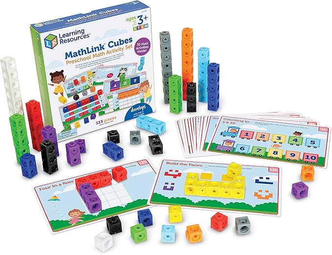 Learning Resources MathLink Cubes Preschool Math Activity Set - Classroom Must Haves, Teacher School Supplies, Toddler Montessori Toys,Building Blocks, Math Manipulatives, Homeschool Games