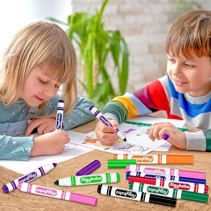 Aigybobo 240 Count Washable Markers Bulk, 12 Assorted Colors, Broad Line Conical Tip Coloring Markers for Kids, Markers Bulk Pack for Classroom, School Art Supplies & Back to School Supplies