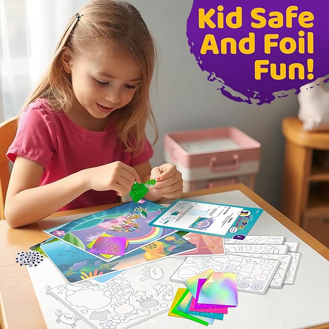 Foil Creative Art Kit for Kids, Fun Craft Set with Triple-Layer 3D Stickers & Foil Sheets – Creative Arts & Crafts for Birthday Party, Girls, Boys DIY Activity, Travel Toys, Gifts for Ages 4 5 6 7 8 9