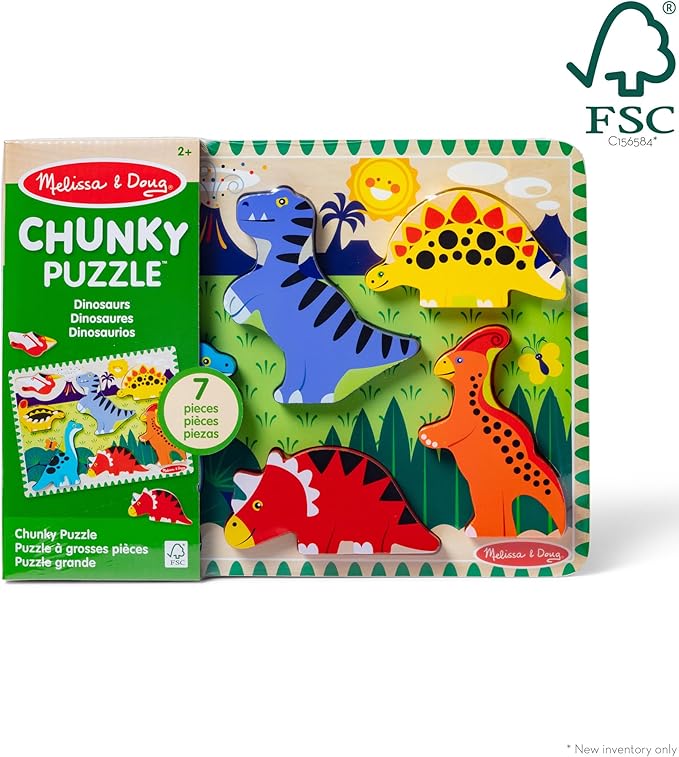 Melissa & Doug Dinosaur Wooden Chunky Puzzle (7 pcs) - FSC Certified