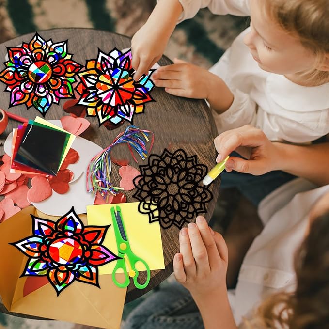 EggSun 36 Sets Mandala Suncatchers Craft Kit for Kids Adults Ornaments Stained Glass Window Arts and Crafts Paper Kit for VBS Classroom Holiday Birthday Projects Home Party Decorations Ages 4 8 12