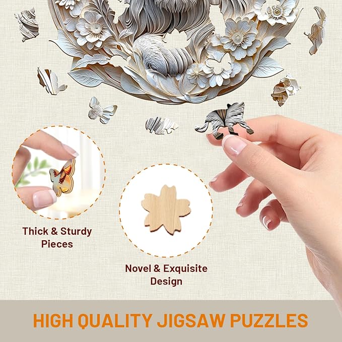 Wooden Puzzles for Adults, 3D Visual Effect Paper Lion Puzzle, Wood Puzzles Adult, Unique Animal Shape, Paper Sculpture Modern Art Puzzle, Gifts for Friend, Canvas Wall Art (L-13.4 * 13.2in-295 pcs)