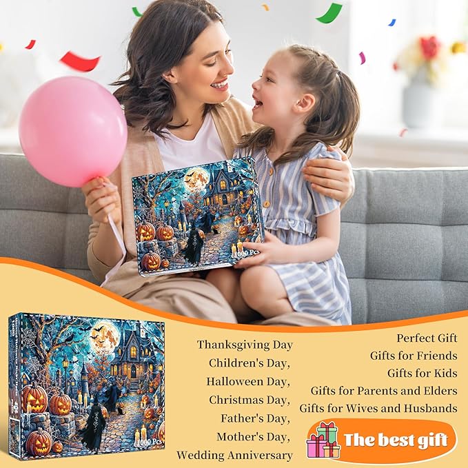 Puzzles for Adults 1000 Pieces, Haunted Halloween Night House Jigsaw Puzzles, Fun Horror Challenging Puzzle, Halloween Puzzles Gift, Home Decoration Puzzle, Interlock Perfectly No Dust