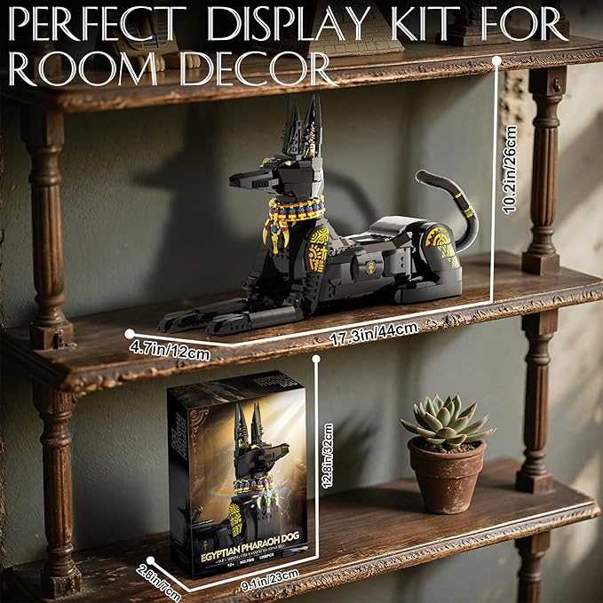Egyptian Pharaoh Dog Building Set - Hound Dog Building Blocks Toy for Adults, Animal Model DIY Crafts Kit for Home Office Decor | Unique Gift for Kids Ages 10+