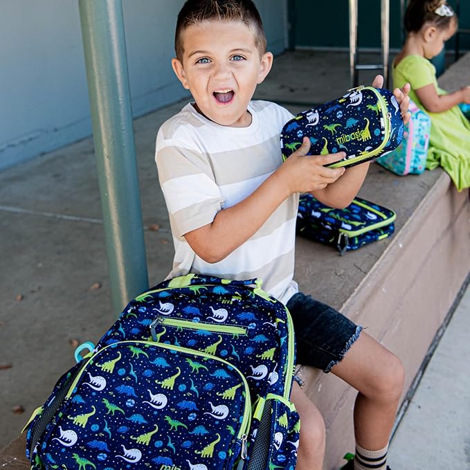 mibasies Boys Backpack: Large Kids Backpack Boys for Elementary School with Laptop Compartment - Galaxy Dinosaur