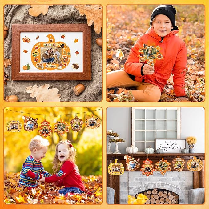 24 PCS Fall Picture Frame Crafts Paper Thanksgiving DIY Photo Frame Crafts Pumpkin Maple Leaf Pine Cone Photo Holder Decor for Thanksgiving Game Activitie (Squirrel)