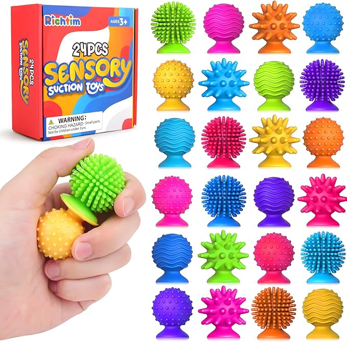 Sensory Fidget Toys Kids Adults: 24 Pack Textured Sensory Toys for Autism Kids Calming - Quiet Anxiety Fidgets for Classroom Prize - Bulk Fidgets for Treasure Box Gooide Bag Stuffers