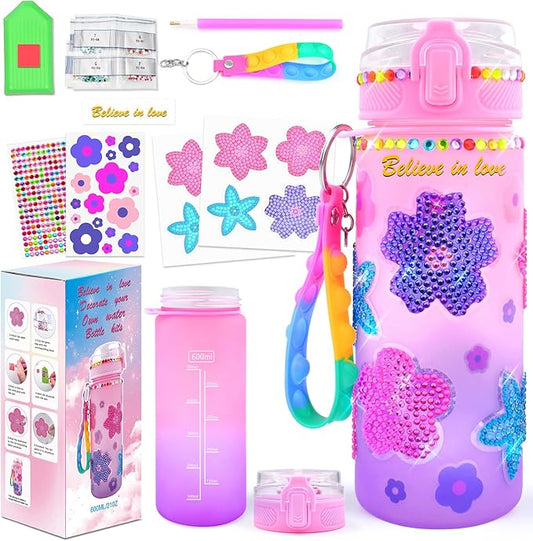 ASIOWELY Decorate Your Own Water Bottle Kits for Girls Age 4-12, Flower Diamond Painting Art and Crafts Gift for Boys Age 4-6-8-10, Fun Gifts Toys for School Birthday Christmas