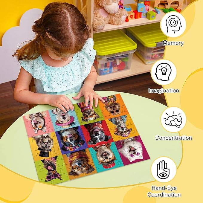 100 Piece Puzzles for Kids Ages 4-6 6-8 8-10, 4 Packs Cute Animals Dogs Cats Donuts Kids Puzzles Ages 3-5 4-6 5-8, 100 Large Piece Puzzle for Adults Seniors, Educational Jigsaw Puzzles Gift (15x10 in)