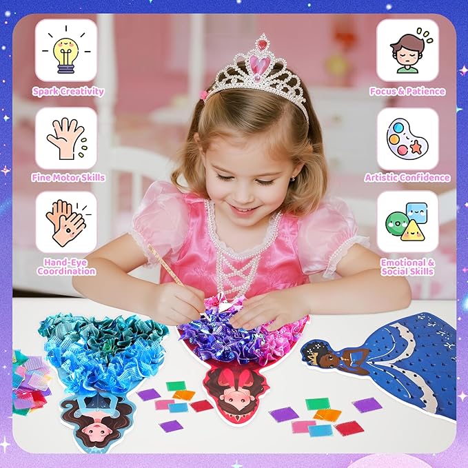 Poke in Art Crafts for Kids Magical Pretty Princess Craft Poke Art Kits for Girls Boys, Stick and Poke Kit DIY Craft Kits for Birthday Christmas Gifts for 4 5 6 7 8 9 10 Year Old