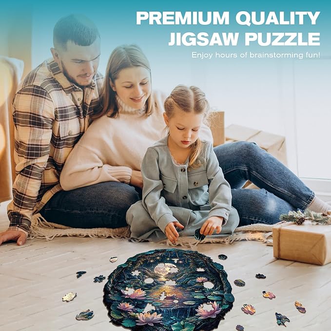 Wooden Puzzles for Adults - Moon Lotus Wooden Jigsaw Puzzle - Unique Animal Shaped Wood Puzzles Adult - Christmas Birthday Gifts for Adults/Friends/Family - 100pcs 8.5 * 8.3in