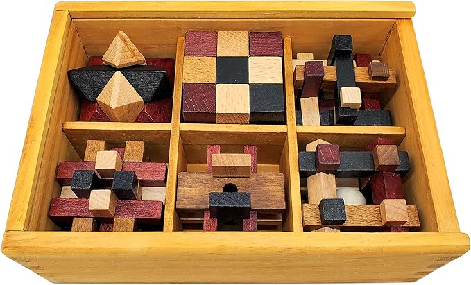 Wooden Brain Teaser Puzzles 6 Pack - 3D Brain Teasers for Adults & Kids - Educational and Fun Gift Ideas - Mind Puzzles for Adults