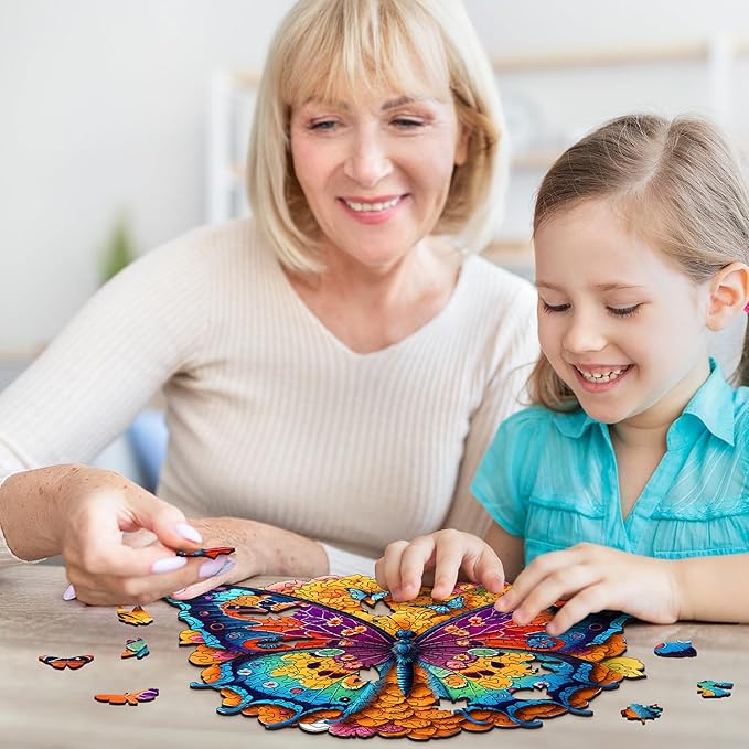 Wooden Puzzles for Adults, Unique Puzzles for Adults, Irregular Animal Shaped Wooden Jigsaw Puzzles, Creative Birthday Gift,11.8 x 9.1 inch, Butterfly