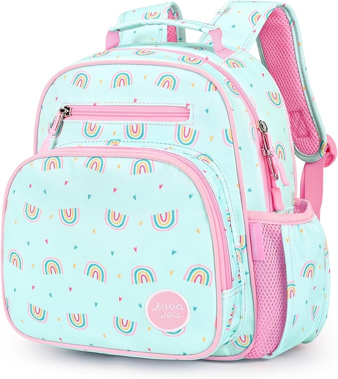 mibasies Toddler Backpack for Girls 2-4: Preschool Kindergarten Backpack - Cute Kids Backpacks for Girls - Rainbow Mint green
