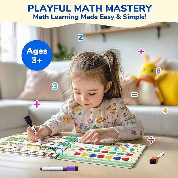 JoyCat Math Game Book - Preschool Learning Activity for Kids Ages 3-5, Number Tracing Workbooks, Math Learning Tools, Travel Cars Activities, Educational Gift Toys for Girls and Boys Ages 4-8