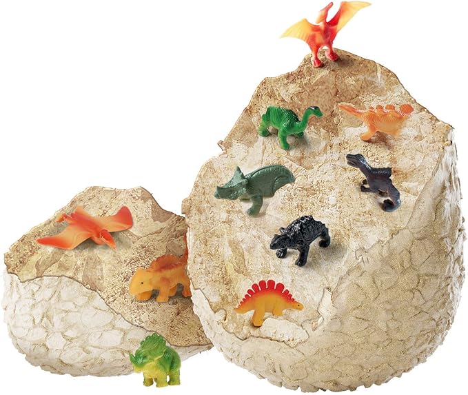 Dan&Darci Jumbo Dino Easter Egg - Unearth 12 Unique Large Surprise Dinosaurs in One Giant Filled Egg -Easter Gifts for Kids - Discover Dinosaur Archaeology Science STEM Crafts Gifts for Boys & Girls