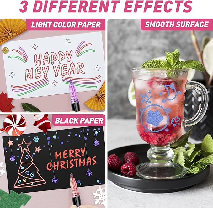 Teen Girl Gifts Trendy Stuff, 12 Shimmer Markers Outline Glitter Pens, Arts Crafts Kids Ages 8-12, Art Supplies for Kids 9-12, 8 Year Old Girl Birthday Gifts for 10 Year Old Girls