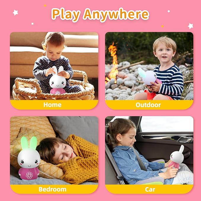 alilo Honey Bunny Kids Music Story Audio Player for Toddlers 1-5, Baby Boy Girl Easter Gifts, Pre-Loaded 16 Stories/48 Nursery Rhymes/12 Soothing Music, with Nightlight, Voice Recording
