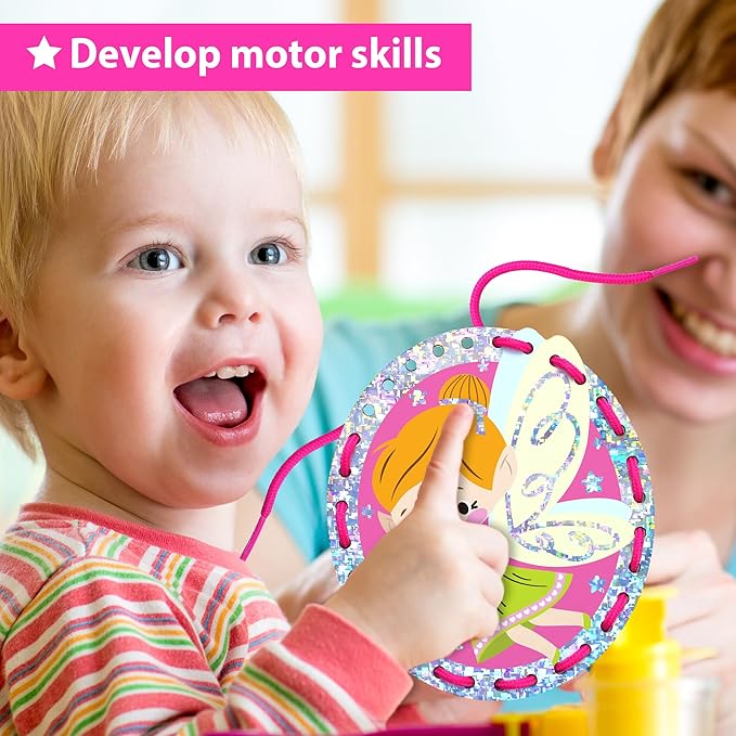 EZCRA Lacing Cards for Kids Ages 3-5 - 5 Pcs Fairy Theme with Colorful Laces - Craft Kit for Kids DIY Activity Set - Fine Motor Skills Toys and Preschool Learning Activities