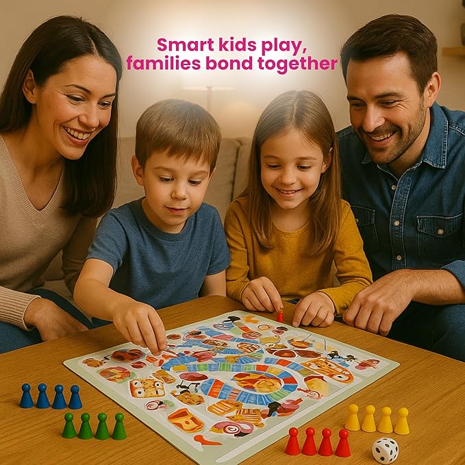 2-in-1 Family Board Game for Kids 5+ | Folding 19x19 Inch Board with 16 Pawns & Dice | Dragons & Bridges + Mouse Cafe | Educational & Fun Travel Game for Kids & Families