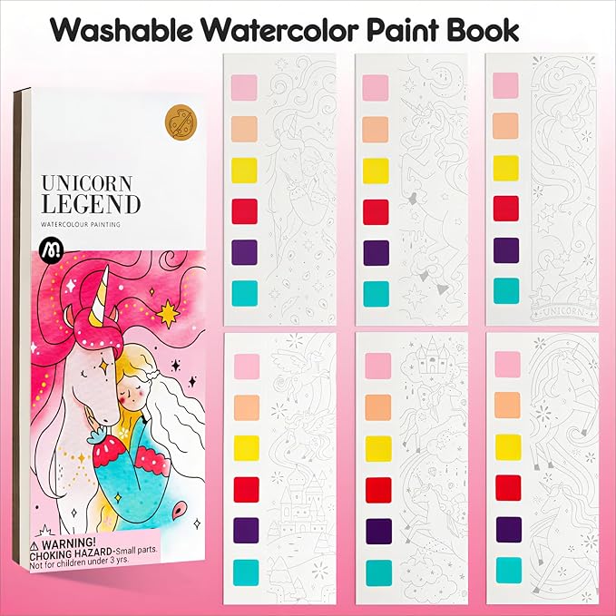 Watercolor Painting Coloring Books Pocket Watercolor Paint Bookmarks, Mess Free Paint with Water Set, Travel Class Activities Art Party Favors Exchange Birthday Gifts for Kids
