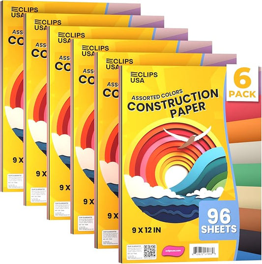 Construction Paper Assorted Colors, Colored Paper, Craft Supplies, Colored Construction Paper Bulk, Back to School Supplies (6 Pack / 576 Sheets)