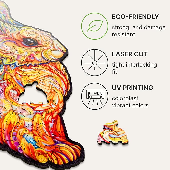 UNIDRAGON Original Wooden Jigsaw Puzzles - Precious Rabbit, 700 pcs, Royal Size 20.8"x21.6", Beautiful Gift Package, Unique Shape Best Gift for Adults and Kids