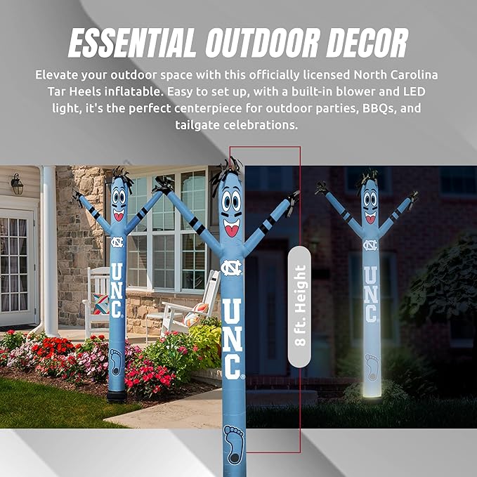 NCAA Carolina Football Wacky Waving Inflatable Tube Guy with LED Lights & Built-in Blower - 6" x 36" x 96" Inflatable Tube Man Crazy Sports Fan Outdoor Party Decoration